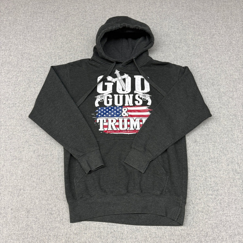 American Patriot Hats God Guns & Trump Hoodie Size M Gray Graphic Patriotic 1245
